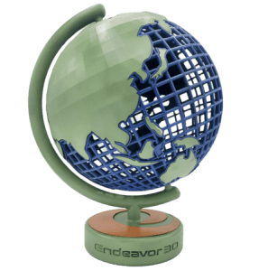 Endeavor 3D Green and Blue globe printed with Nylon PA 12 S material and dyed