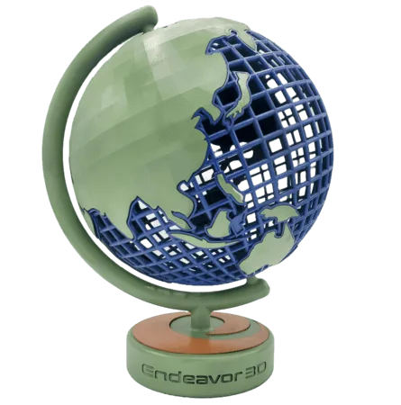 Nylon PA 12 S 3D Printed Globe Endeavor 3D Green and Blue globe printed with Nylon PA 12 S material and dyed