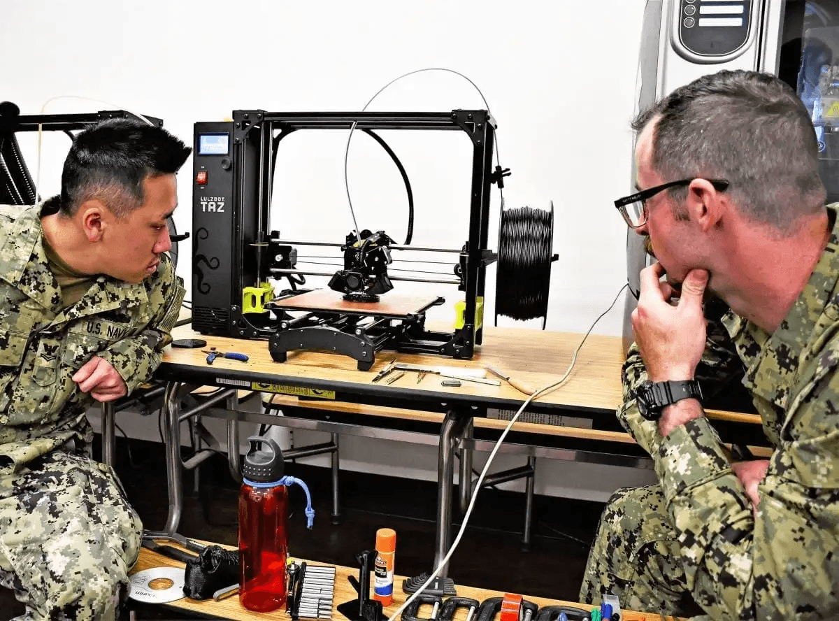 Military FDM 3D Printer Sailors from Southwest Regional Maintenance Center printing on an FDM 3D printer